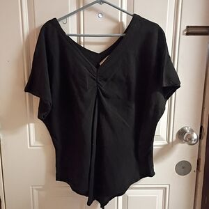 2/$10 Vintage Cottonways Black V-Neck Short Sleeve Top Size 2